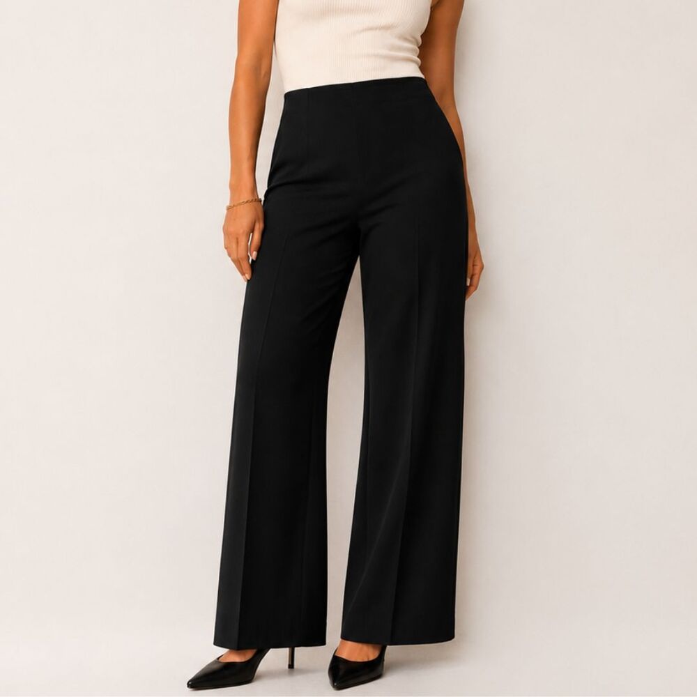 Talbots Petites Wool Dress Pants 12P Black Made in Italy Flat Front Y2K Trousers